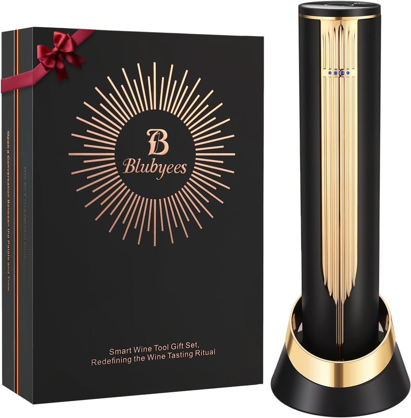 BLUBYEES Electric Wine Bottle Opener with Charging Base & Built-in Foil Cutter – Rechargeable Intelligent Touch-Activated Automatic Corkscrew – Luxury Christmas Wine Gifts for Women, Men, Seniors - Image 1